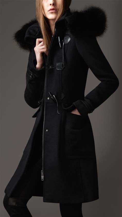 burberry coat fur hood|Burberry ladies wool black coats.